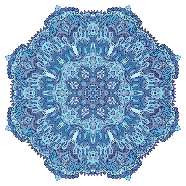 Mandala Géométrique Ethnique Abstrait Bleu D'hiver. Médaillon Flocon De Neige Mignon