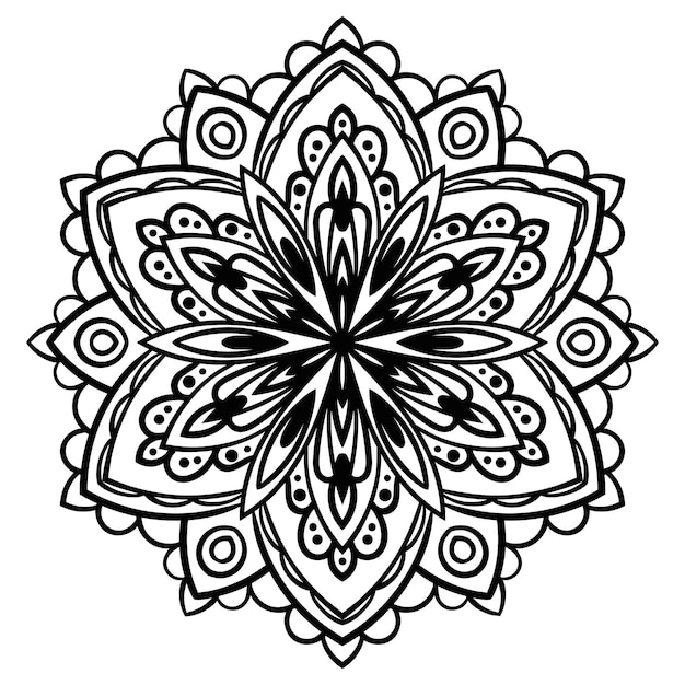 Mandala Isolé Sur Fond Blanc. Fleur De Doodle Rond Noir Ornemental Isolé Sur Blanc