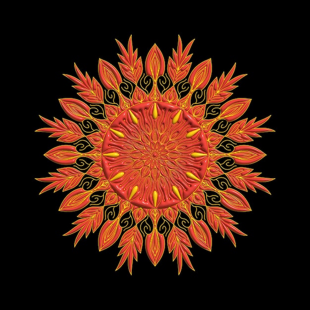 Un Mandala Jaune Et Rouge Avec Un Motif De Fleurs.