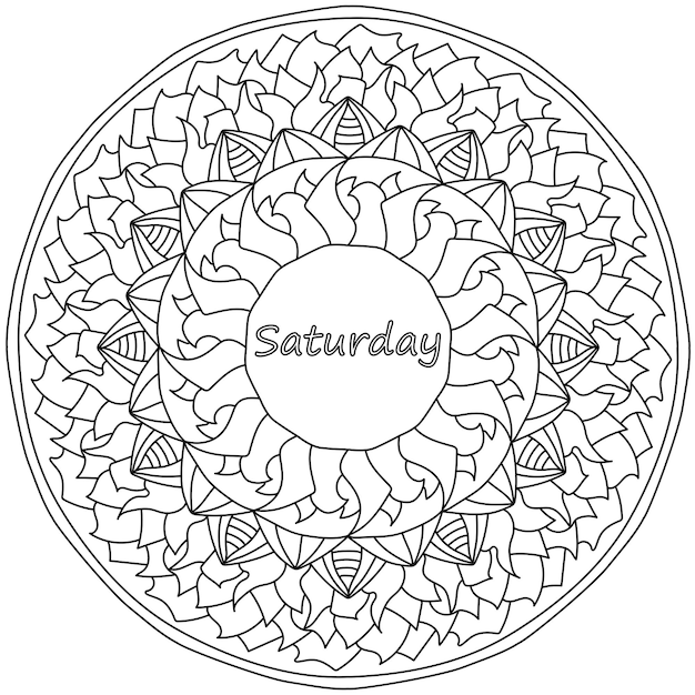 Mandala Avec Lettrage Du Samedi Au Centre Coloriage Méditatif Avec Pétales Ondulés Et Boucles