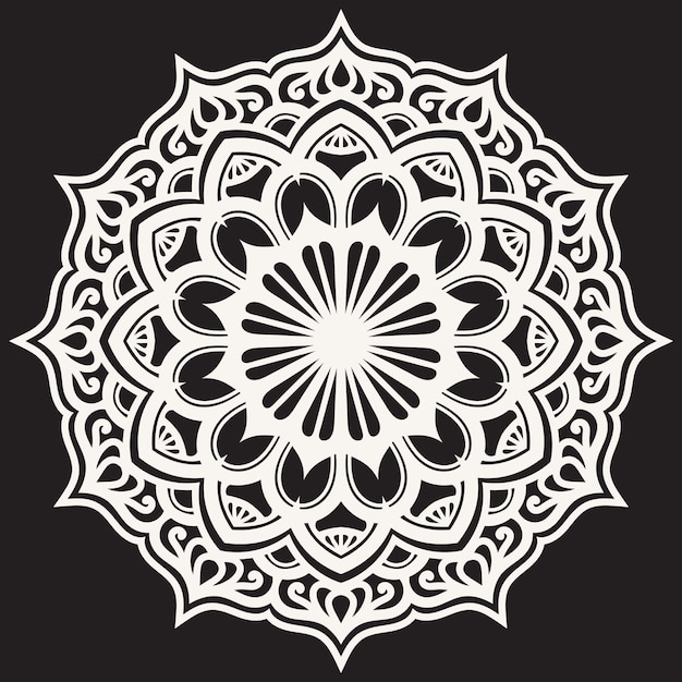 Un mandala noir et blanc avec un cercle au milieu.