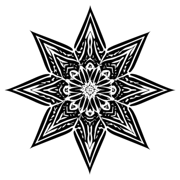 Vecteur mandala noir et blanc avec une étoile au centre. mandala noir et blanc avec une étoile au centre. illustration vectorielle.