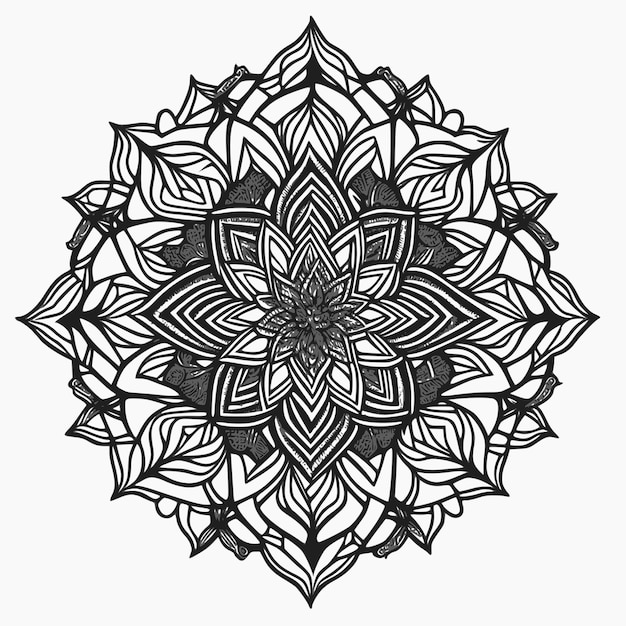 Vecteur mandala noir et blanc sur fond blanc.