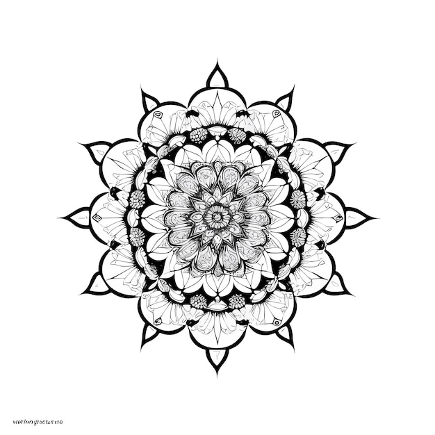 Un mandala noir et blanc avec un motif de feuilles.