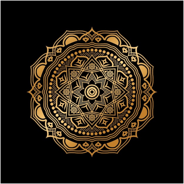 Mandala D'or De Luxe Sur Fond Noir Motif Vintage Ethnique