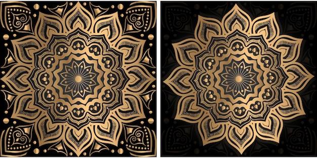 Mandala ornemental vintage or sur fond noir