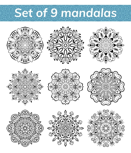 Mandala Set Médaillon Anti-stress Indien Abstrait Fleur Islamique Conception De Henné Arabe Symbole De Yoga