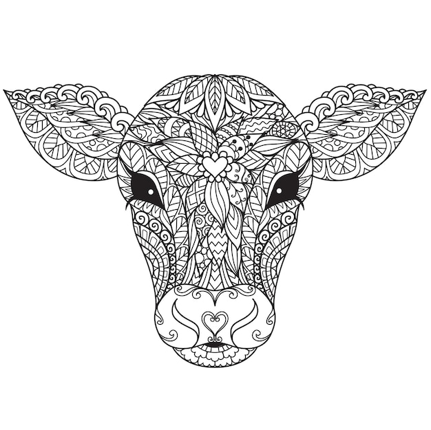 Vecteur mandala de tête de veau ou de vache pour livre de coloriage pour adultes, page de coloriage, impression sur produit, découpe laser, papier découpé, etc. illustration vectorielle.