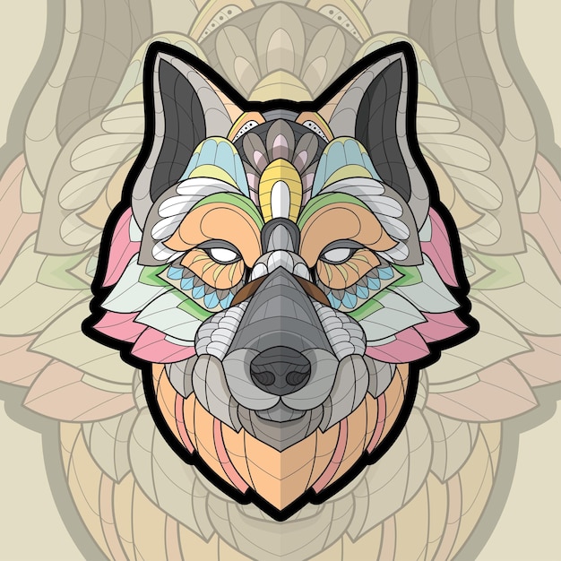 Mandala Zentangle Animal Coloriage Loup Illustration