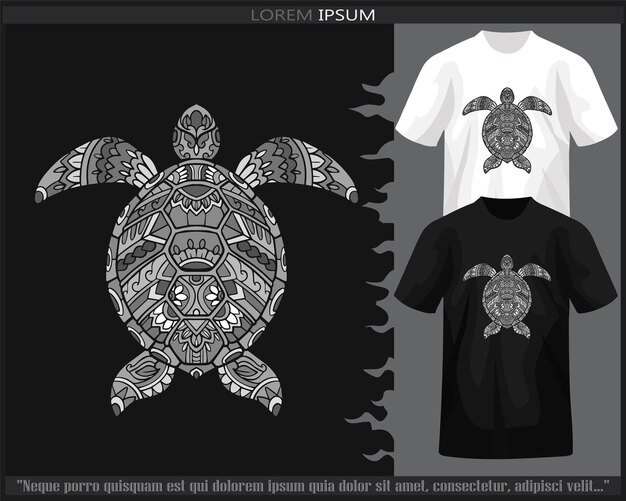 Vecteur des mandalas de tortues de mer monochromes isolés sur un t-shirt noir et blanc