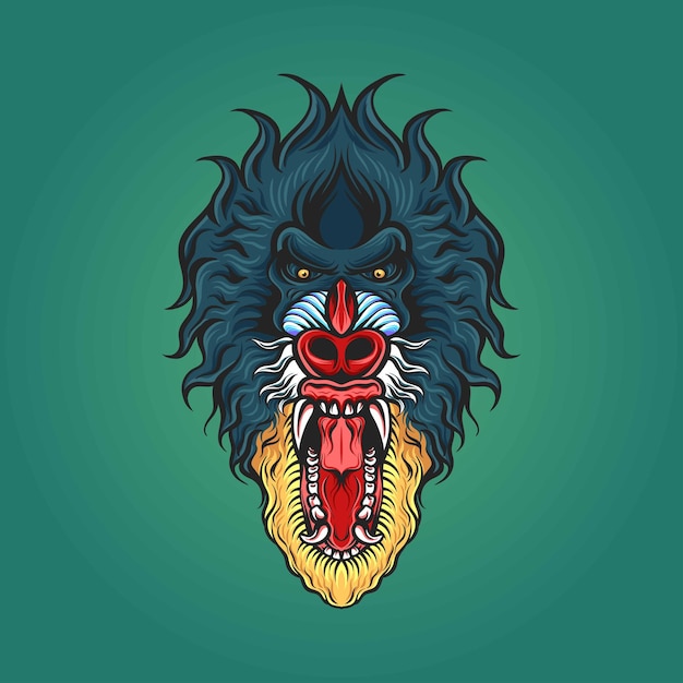 Mandrill Rugissant Illustration Vectorielle Animal