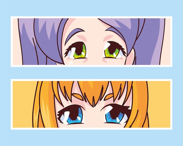 Manga femmes dessins animés yeux bannières