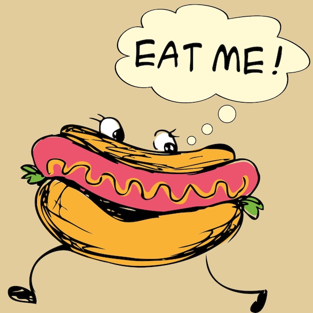 Mangez-moi Un Hot-dog à La Main Dessinant Une Illustration Vectorielle