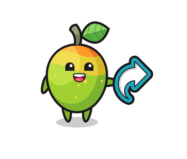 La mangue mignonne tient le symbole de partage de médias sociaux, conception de style mignon pour t-shirt, autocollant, élément de logo