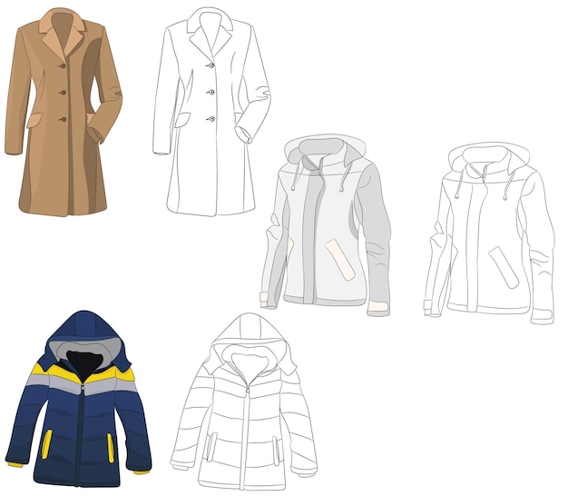 manteau et esquisse de manteau et de veste