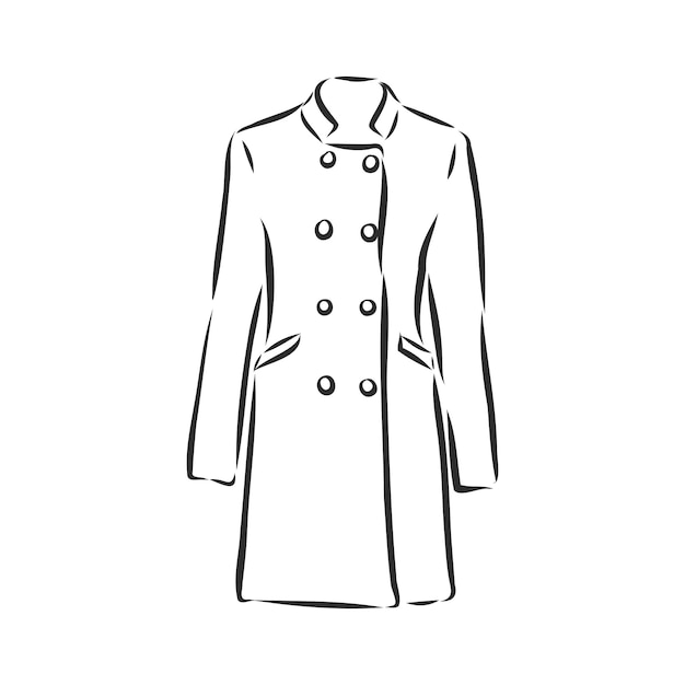 Vecteur manteau femme, croquis à plat de mode. manteau de femme de dessin technique, illustration de croquis de vecteur