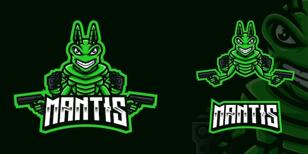 Mantis Holding Gun Gaming Mascot Logo Pour Esports Streamer Et Communauté