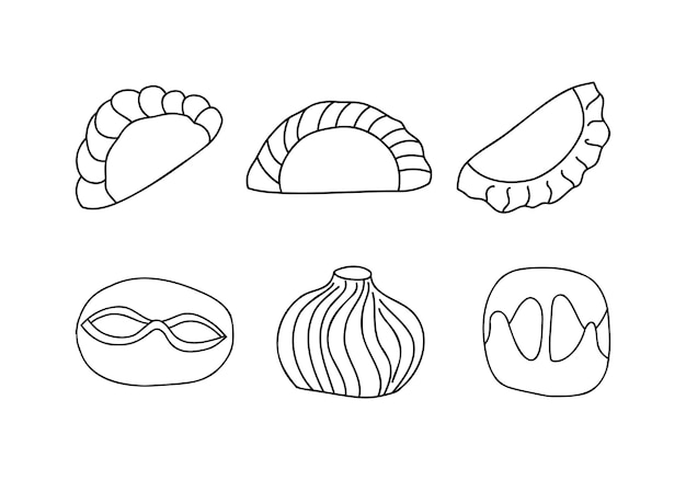 Vecteur mantou dumplings dans un style linéaire clipart dessiné à la main de boulette isolé sur fond blanc