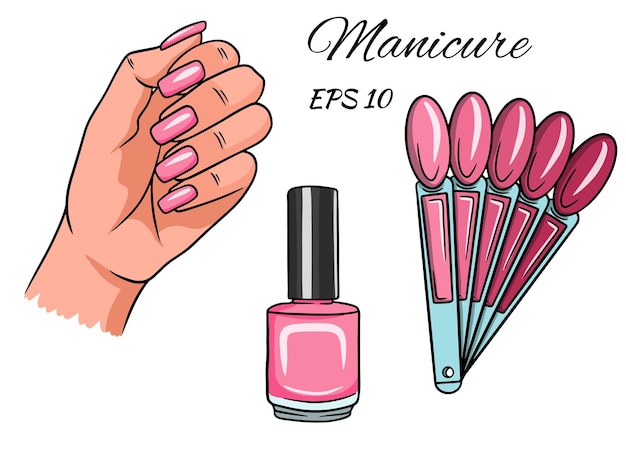 Vecteur manucure. main avec des ongles peints.