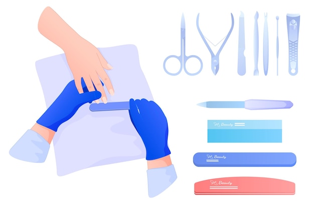 Manucure Le Maître Applique Un Ensemble D'outils De Vernis à Ongles Colorés Pour L'illustration De Manucure