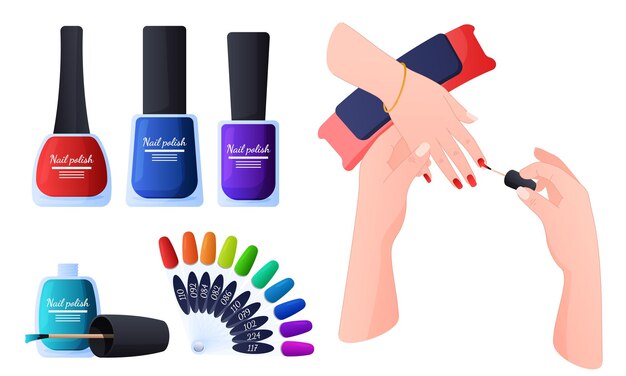 Manucure Le Maître Applique Une Palette De Couleurs De Vernis à Ongles De Couleur Pour L'illustration De Manucure