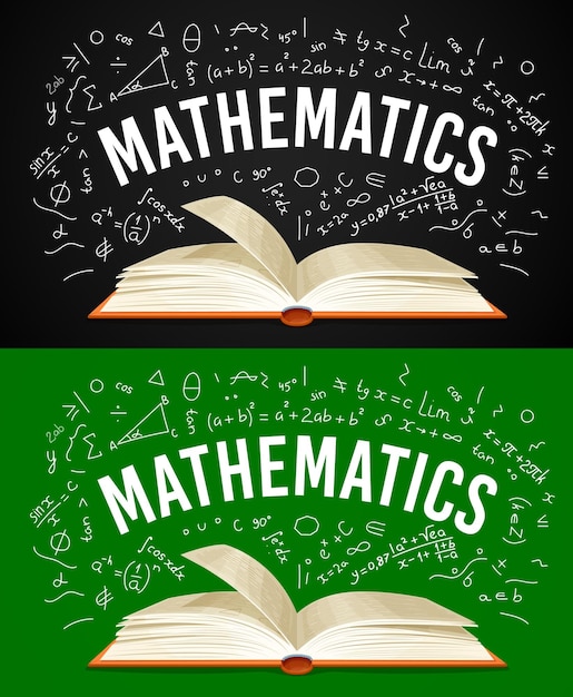 Vecteur manuel de mathématiques avec des formules sur le tableau noir de l'école