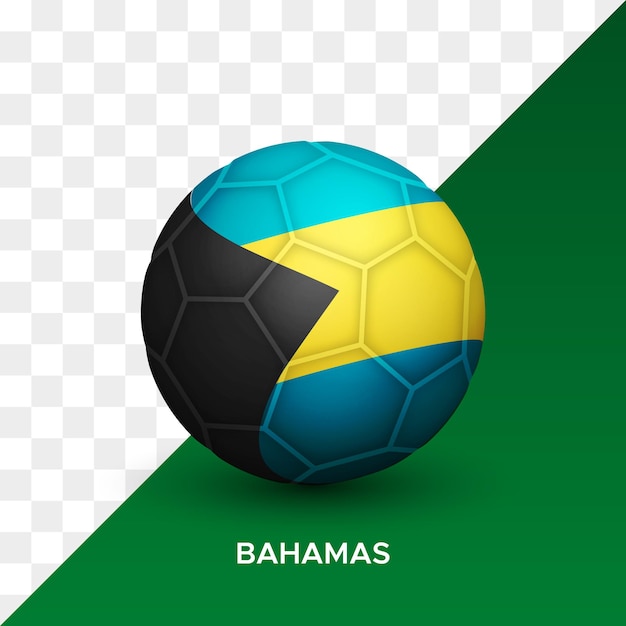Maquette de ballon de football football réaliste avec illustration de vecteur 3d drapeau bahamas isolé