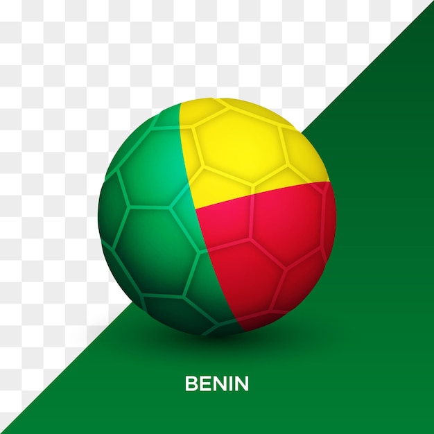 Maquette de ballon de football football réaliste avec illustration de vecteur 3d drapeau bénin isolé