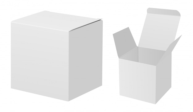 Maquette de boîte blanche. Ensemble d'emballage en carton rectangle 3D