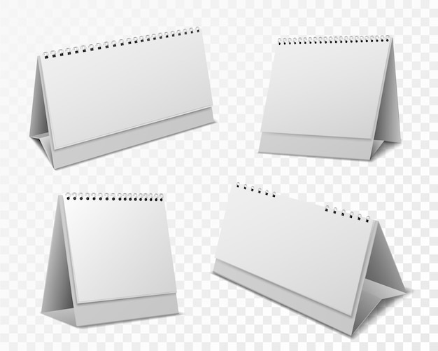 Maquette de calendrier. Organisateur vierge avec des pages en spirale et en papier blanc pour rappel d'événement, message, vecteur réaliste de calendrier de bureau de bureau sur fond transparent