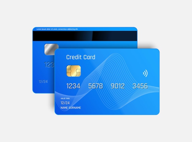 Maquette de carte de crédit bleu vecteur isolé sur fond blanc Carte de paiement réaliste