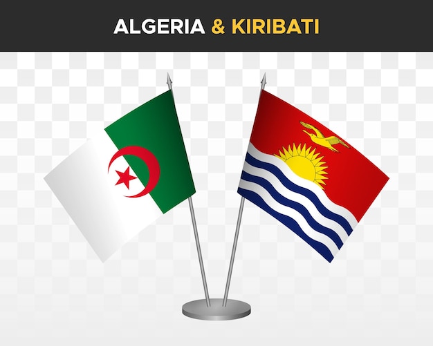 Maquette de drapeaux de bureau Algérie et Kiribati isolée sur des drapeaux de table d'illustration vectorielle 3d blancs