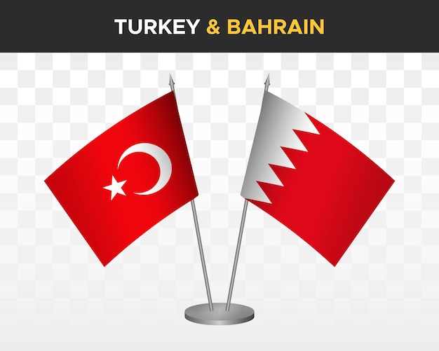 Maquette de drapeaux de bureau Turquie vs Bahreïn isolée sur des drapeaux de table d'illustration vectorielle 3d blancs