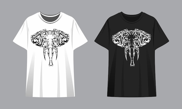 Maquette D'éléphant Tribal Tshirt Noir Et Blanc