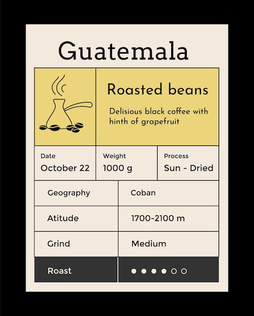 Maquette D'étiquette De Café Conception De Couverture D'emballage Alimentaire Emballage De Grains Torréfiés à La Caféine Emblème D'étiquette De Pack Vintage Avec Disposition De Grille Graphique Minimaliste étiquette De Marque Vectorielle