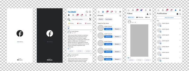 Vecteur maquette facebook définir l'écran des médias sociaux et le modèle d'interface réseau