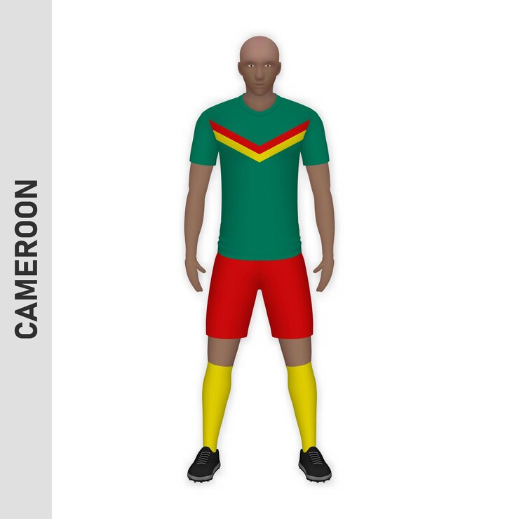 Vecteur maquette de joueur de football réaliste 3d kit de l'équipe de football du cameroun te