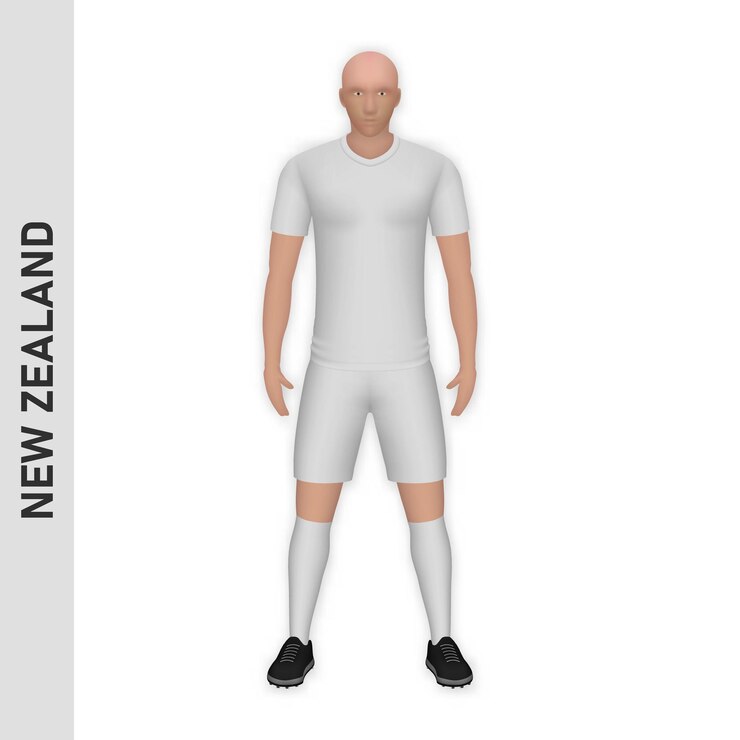 Vecteur maquette de joueur de football réaliste en 3d kit de l'équipe de football de nouvelle-zélande