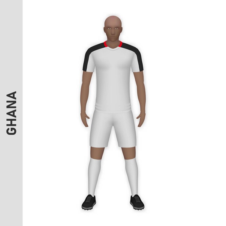 Vecteur maquette de joueur de football réaliste 3d modèle de kit de l'équipe de football du ghana