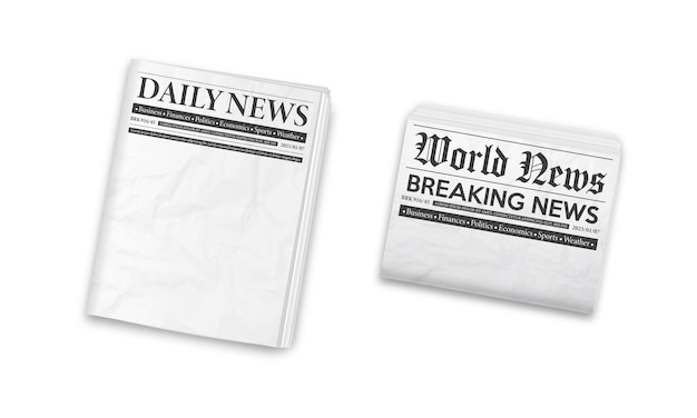 Maquette de journal pliée en noir et blanc Fond blanc pour le modèle de page d'actualités Journal quotidien