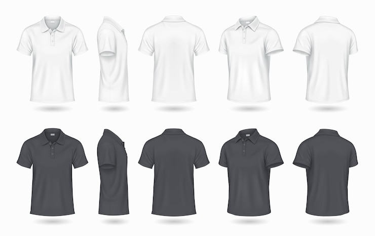 Vecteur maquette de maillot de polo classique avec un ensemble d'illustrations réalistes