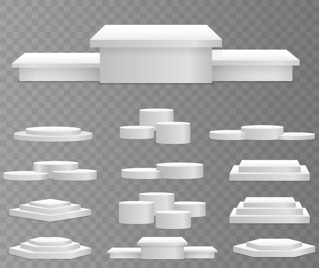 Vecteur maquette de podium 3d blanc sous différentes formes