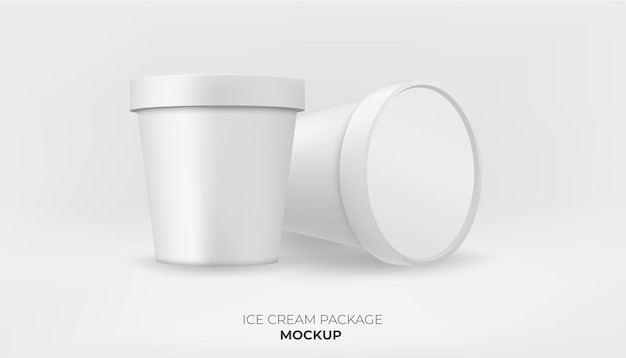 Vecteur maquette réaliste d'un récipient de yogourt un seau en plastique blanc vide avec couvercle 3d