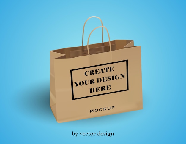 Maquette de sac de magasin marron 3d réaliste par dessin vectoriel