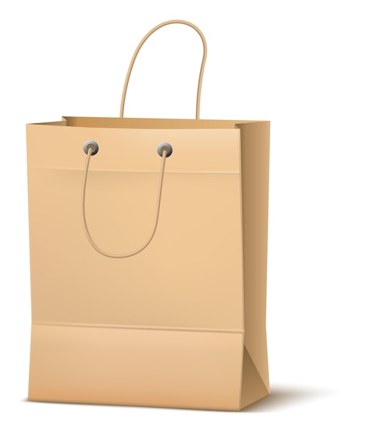 Vecteur maquette de sac à provisions en papier brun. emballage en carton réaliste avec poignées