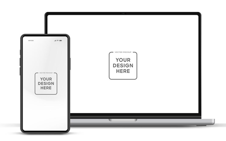 Vecteur maquette de tablette de smartphone pour ordinateur portable moderne 3d de haute qualité pour présentation avec fond isolé