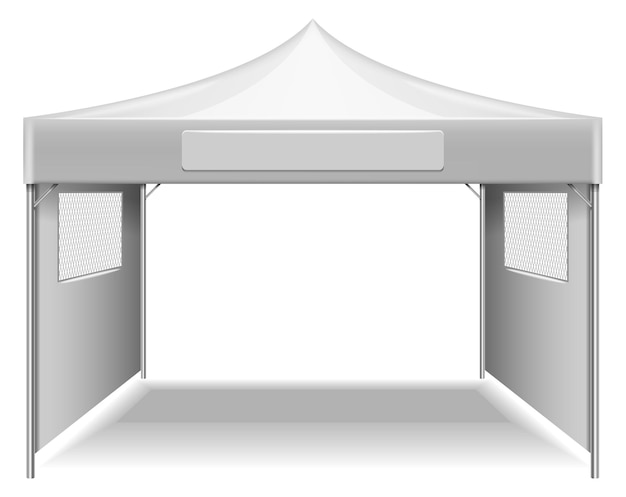 Vecteur maquette de tente extérieure avec tissu blanc blanc réaliste isolé sur fond blanc