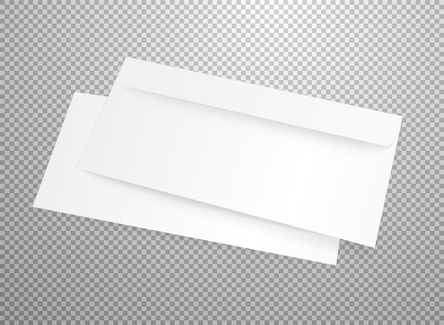 Vecteur maquette de vecteur enveloppe blanche vierge isolée sur transparent. illustration réaliste