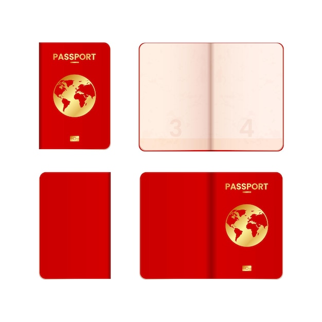 Des maquettes de passeports internationaux réalistes sous forme ouverte et fermée