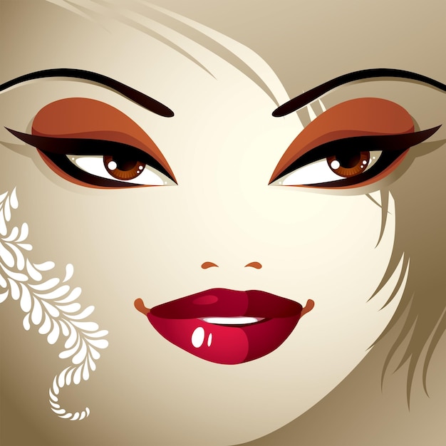 Maquillage Du Visage. Lèvres, Yeux Et Sourcils D'une Jolie Femme Qui Doute. Coupe De Cheveux Féminine à La Mode.